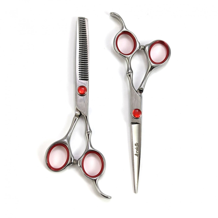 Coafor si Frizerie - Set foarfeca tuns si filat Ardette, Kapio, Red Silver, marime 6