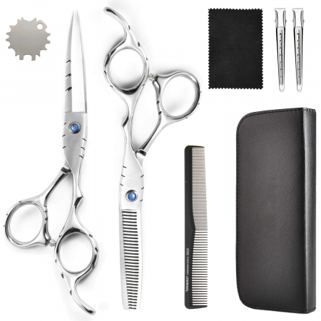 Set foarfece tuns - Set foarfeca tuns si foarfeca filat · Serenity Cut · clipsuri metalice · pieptan carbon · husa depozitare · cheita reglare tensiune.