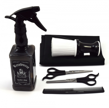 Coafor si Frizerie - Set foarfece de tuns Henbor model Opax07 6 piese cu pelerina, pamatuf, pulverizator, piepten frizerie