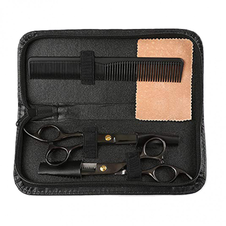 Set foarfece de tuns si filat Ametis marime 6" negru cu geanta depozitare frizerie [6]