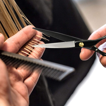 Set foarfece de tuns si filat Nirvana 6" negru cu geanta depozitare, pelerina pentru frizerie coafor salon [6]