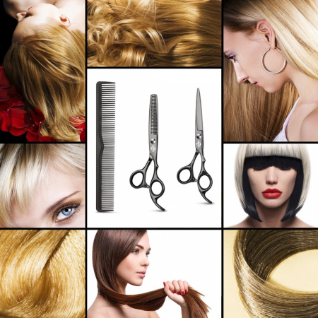 Set foarfece de tuns si filat Nirvana 6" negru cu geanta depozitare, pelerina pentru frizerie coafor salon [7]