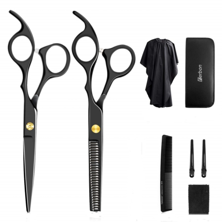 Set foarfece de tuns si filat Nirvana 6" negru cu geanta depozitare, pelerina pentru frizerie coafor salon [0]
