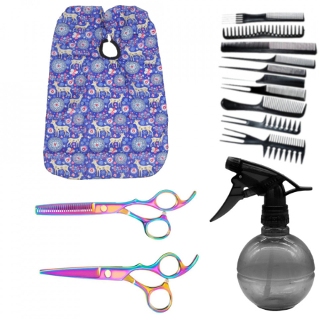Set frizerie Ardette, Kids03, cu foarfeca de tuns si filat, pelerina tuns, pulverizator si 10 piepteni pentru copii [0]