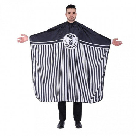 Set frizerie coafor AdrianoD cu pelerina manta in dungi si pamatuf [1]