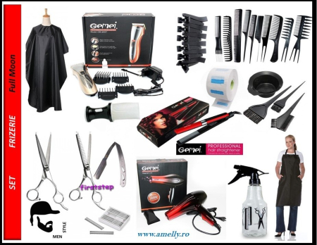Set frizerie coafor complet FoolMoon profesional cu uscator, placa si masina tuns [1]