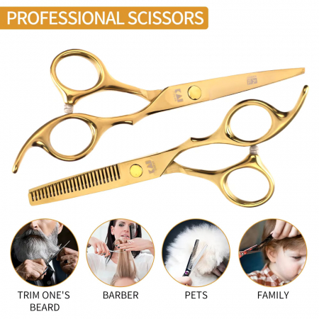 Set frizerie complet profesional cu foarfeca tuns filat, 14 piese, Gold auriu [7]