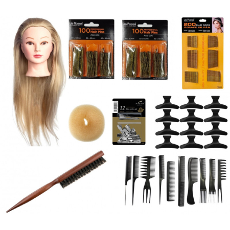 Coafor si Frizerie - Set kit frizerie coafor complet MAGIC BLOND cu manechin salon agrafe ace de coc si agrafe