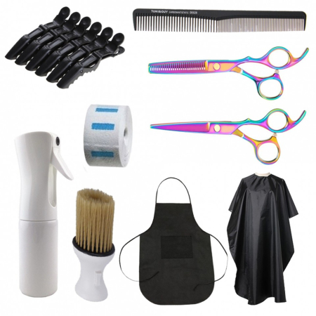 Coafor si Frizerie - Set kit ustensite accesorii frizerie coafor cu foarfeca de tuns si filat cameleon SF01