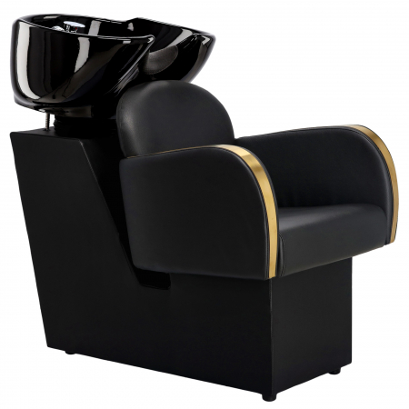 Set mobilier coafor cu scafa frizerie si 2 scaune coafor, negre cu finisaje aurii [1]