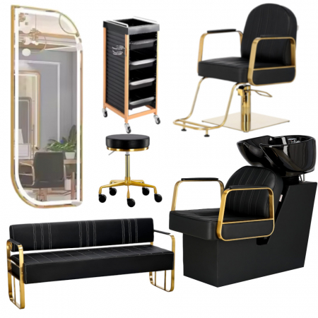 Mobilier Salon · Seturi - Set mobilier salon 6 piese, scaun coafor, scafa frizerie, oglinda Led, canapea receptie