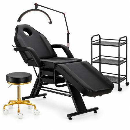 Mobilier frizerie - Set Mobilier Salon Beauty 4 Piese – Pat Cosmetic, Ucenic, Lampă LED Gene & Micropigmentare, Taburet