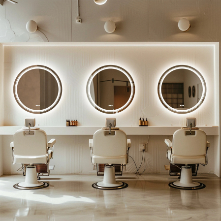 Set Mobilier salon coafor cu 1 scaun frizerie, 1 scafa ceramica, 1 oglinda coafor LED [10]