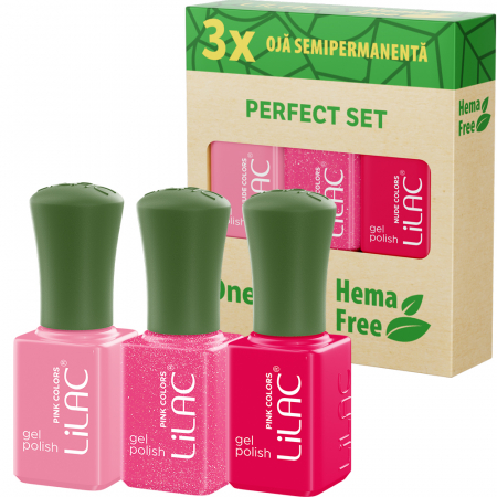 Manichiura si pedichiura - Set oje semipermanente fara Hema, Colectia roz, 3 bucati