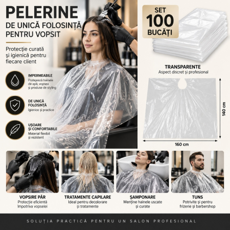 Set pelerine de unica folosinta vopsit, 100 buc, 140x160cm, frizerie si coafor [1]
