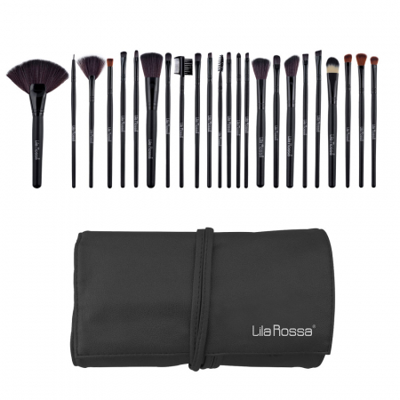 Make-up - Set pensule machiaj 24 buc, husa neagra, Lila Rossa