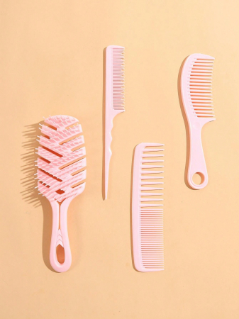 Set perie coafor curbata cu 3 piepteni frizerie, Roz [4]