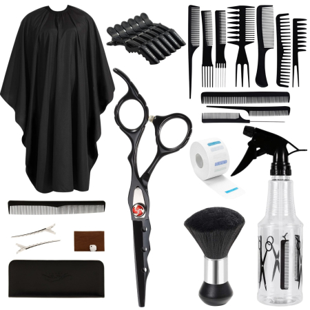 Coafor si Frizerie - Set profesional frizerie & coafor complet - Jasper - pelerină, piepteni, clipsuri, pulverizator, foarfecă + husă