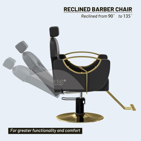 Set Scafa cu 2 scaune frizerie, rabatabile cu tetiera, negru cu auriu, 2 oglinzi LED si ucenic [5]