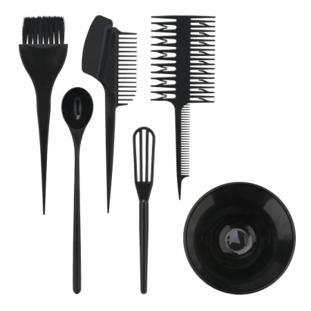 Accesorii pentru vopsit parul - Set vopsit parul cu bol si 5 pensule pentru vopsea de par, plastic dur, negru
