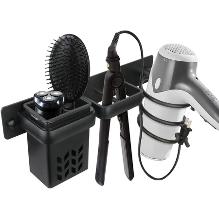 Coafor si Frizerie - Suport de perete pentru uscator, placa de par, organizator frizerie, negru, 29x7x12cm