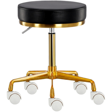 Mobilier frizerie - Taburet Gold pentru cosmetician – scaun rotund hidraulic, negru cu auriu, profesional pentru salon spa