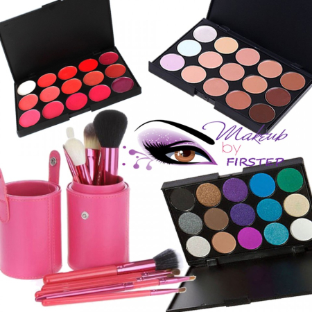 Ingrijire personala & Cosmetice - Trusa machiaj 15 culori + set 12 pensule make up + Rujuri + Fond de ten