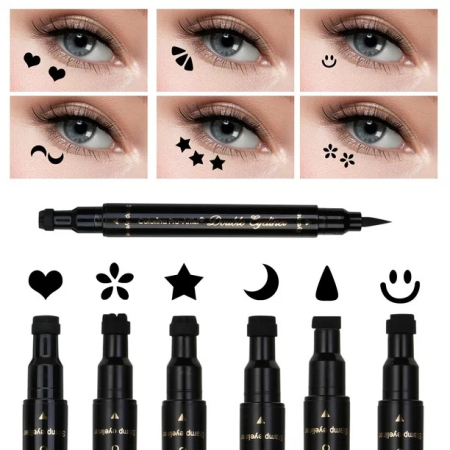 Make-up - Tus ochi cu 2 capete tip carioca cu stampila Triunghi, Negru, Cat Eye