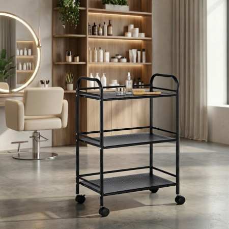Ucenic cosmetica 3 sertare pentru spa, salon de infrumusetare, Negru, metalic, cu roti [4]