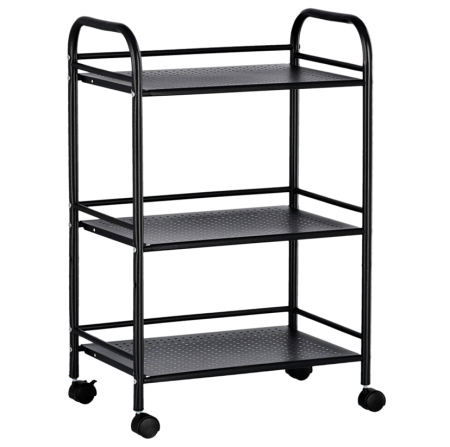 Mobilier frizerie - Ucenic cosmetica 3 sertare pentru spa, salon de infrumusetare, Negru, metalic, cu roti