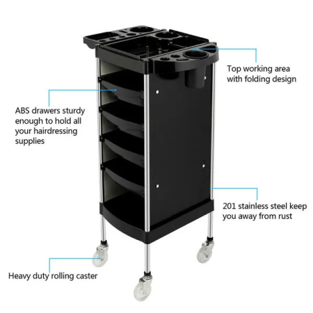 Ucenic frizerie 5 sertare pentru coafor, barber shop, BR016, negru [5]