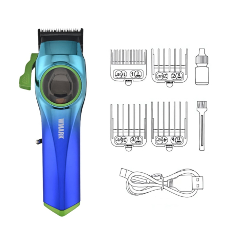 Coafor si Frizerie - WMARK NG-9009 Mașină de tuns profesională – Motor 10.000 RPM, Lame DLC 5CR15, Baterie 2500 mAh Blue