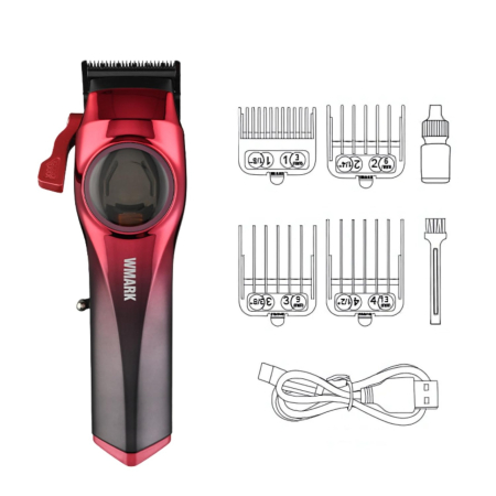 Coafor si Frizerie - WMARK NG-9009 Mașină de tuns profesională – Motor 10.000 RPM, Lame DLC 5CR15, Baterie 2500 mAh, Red