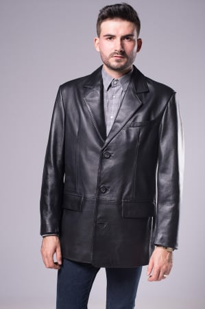 Haine piele Bărbați - Sacou din piele naturală elegant, cu rever, nasturi și buzunare, croială clasică, multicoloră