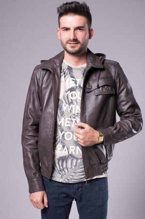 Haine piele Bărbați - Geacă din piele naturală sport, cu glugă, buzunare, fermoar, cu elastic, multicoloră