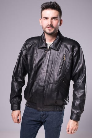Haine piele Bărbați - Geacă clasică din piele naturală stil motociclist, cu fermoar, capse, elastic, cusături multiple, multicoloră