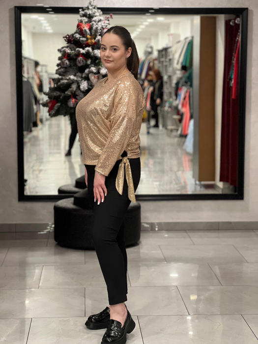 Bluză rose-gold marime universala cu paiete și accesoriu lateral cu fundă [4]