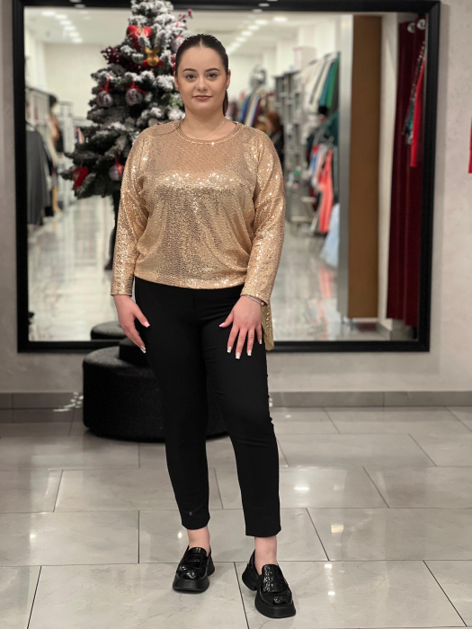 Bluză rose-gold marime universala cu paiete și accesoriu lateral cu fundă [5]