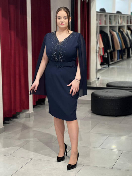 Rochie bleumarin cu maneci plisate Boni  [3]