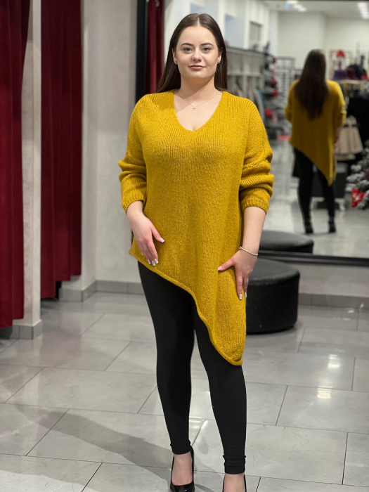 Pulover mustar asimetric cu colț [1]