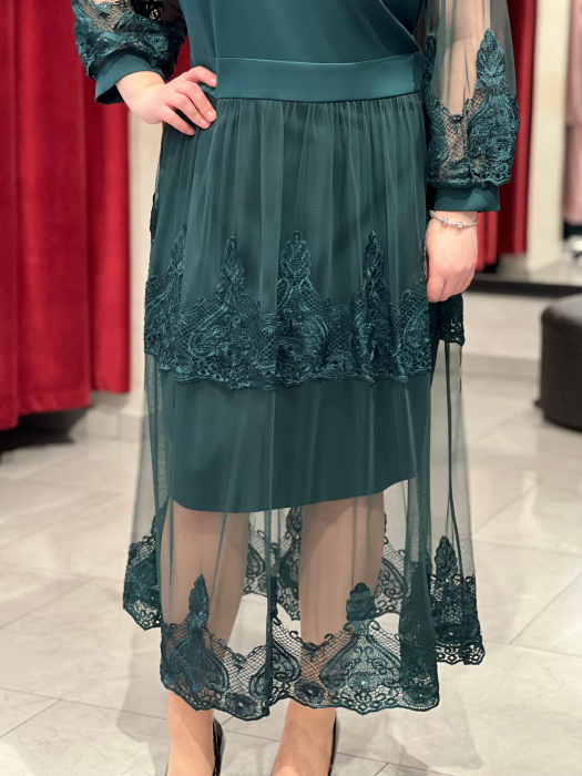 Rochie verde tulle cu dantela Line [4]