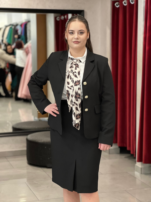 Sacou negru cu esarfa animal print [2]