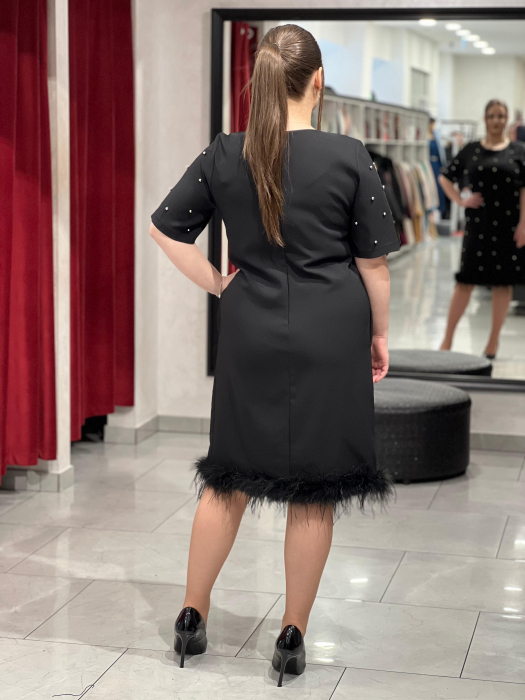 Rochie neagră cu pene și mărgele 306 [4]