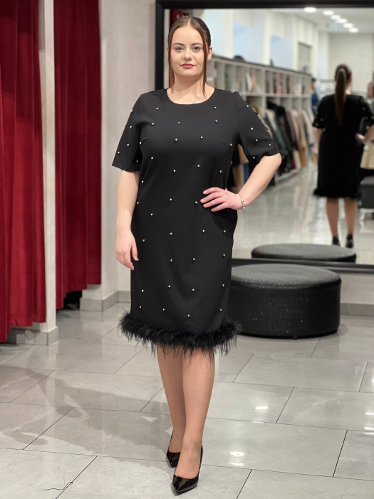 Rochie neagră cu pene și mărgele 306 [1]