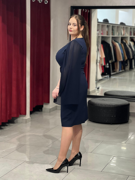 Rochie bleumarin cu maneci plisate Boni  [4]