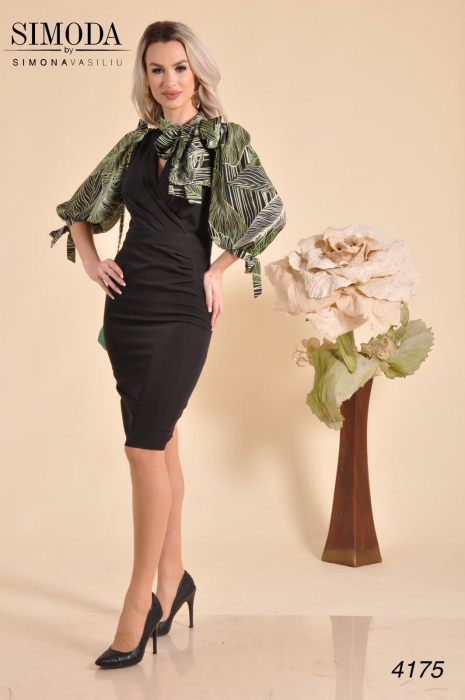 Rochie neagra cu imprimeu verde 4175 [2]