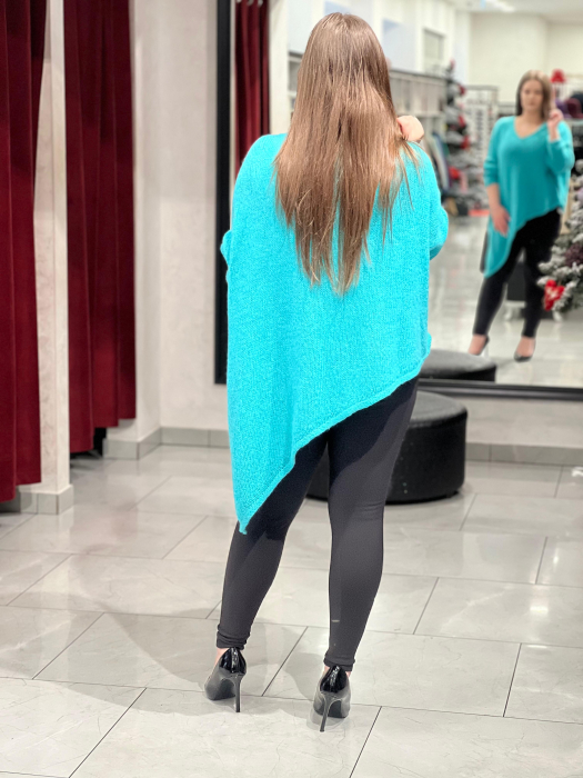 Pulover aqua asimetric cu colț [5]