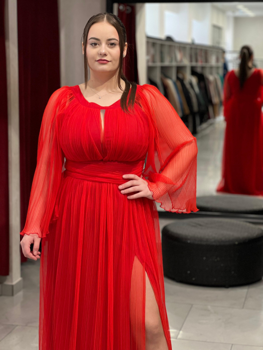 Rochie lunga rosie pliseu 4235 [2]