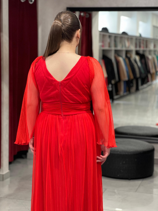 Rochie lunga rosie pliseu 4235 [4]