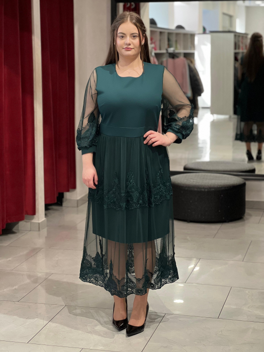 Rochie verde tulle cu dantela Line [1]